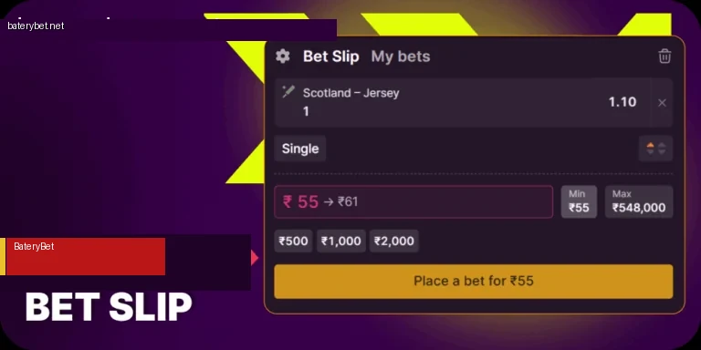 Convenient bet slip at BateryBet